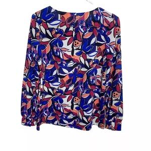 J.Crew XS Womens Butterfly Print Boat Neck Long Sleeve Pullover Blouse Blue